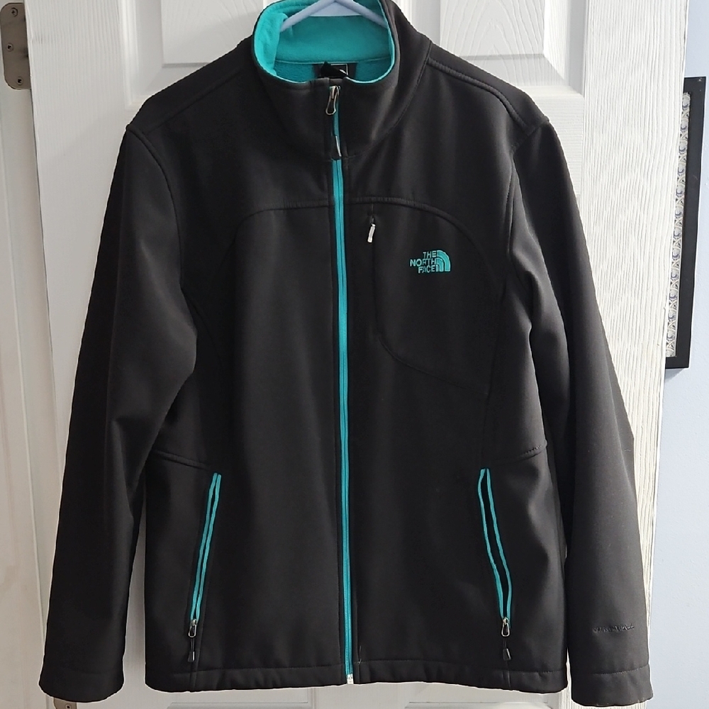 The North Face Men's Black Jacket with Teal Accents
